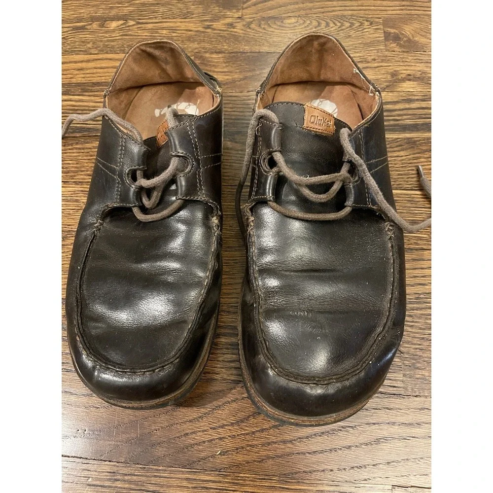 OluKai Ohana Lace Up Nubuck Men 12 Dark Wood‎ Leather Casual Shoes 10171-6333